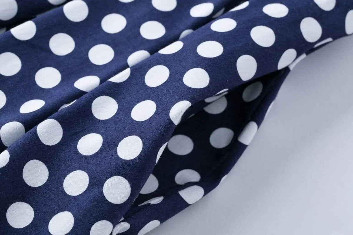 Navy & White Polka Dot Cross Neck Vintage Swing Dress