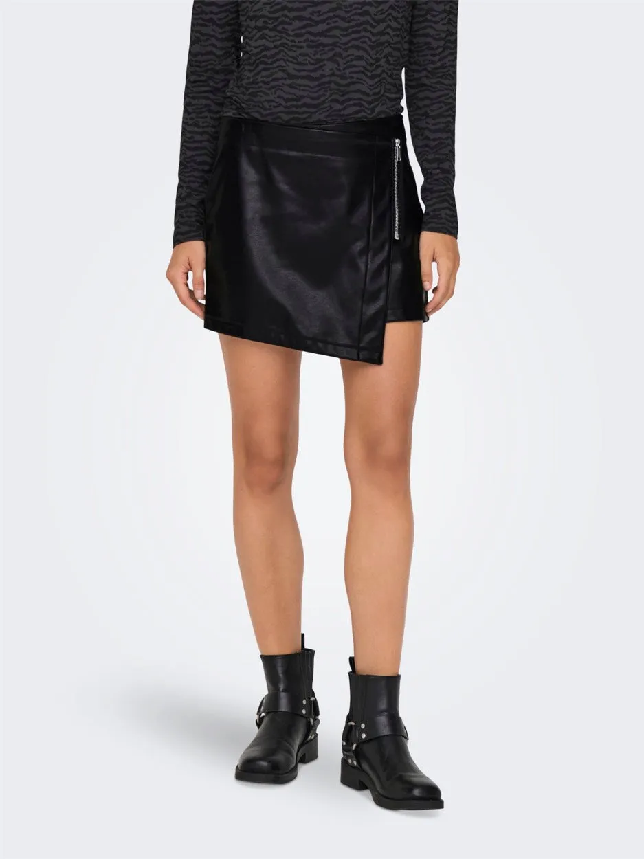 Onlcollie Hw Faux Leather Skort Pnt - Zwart