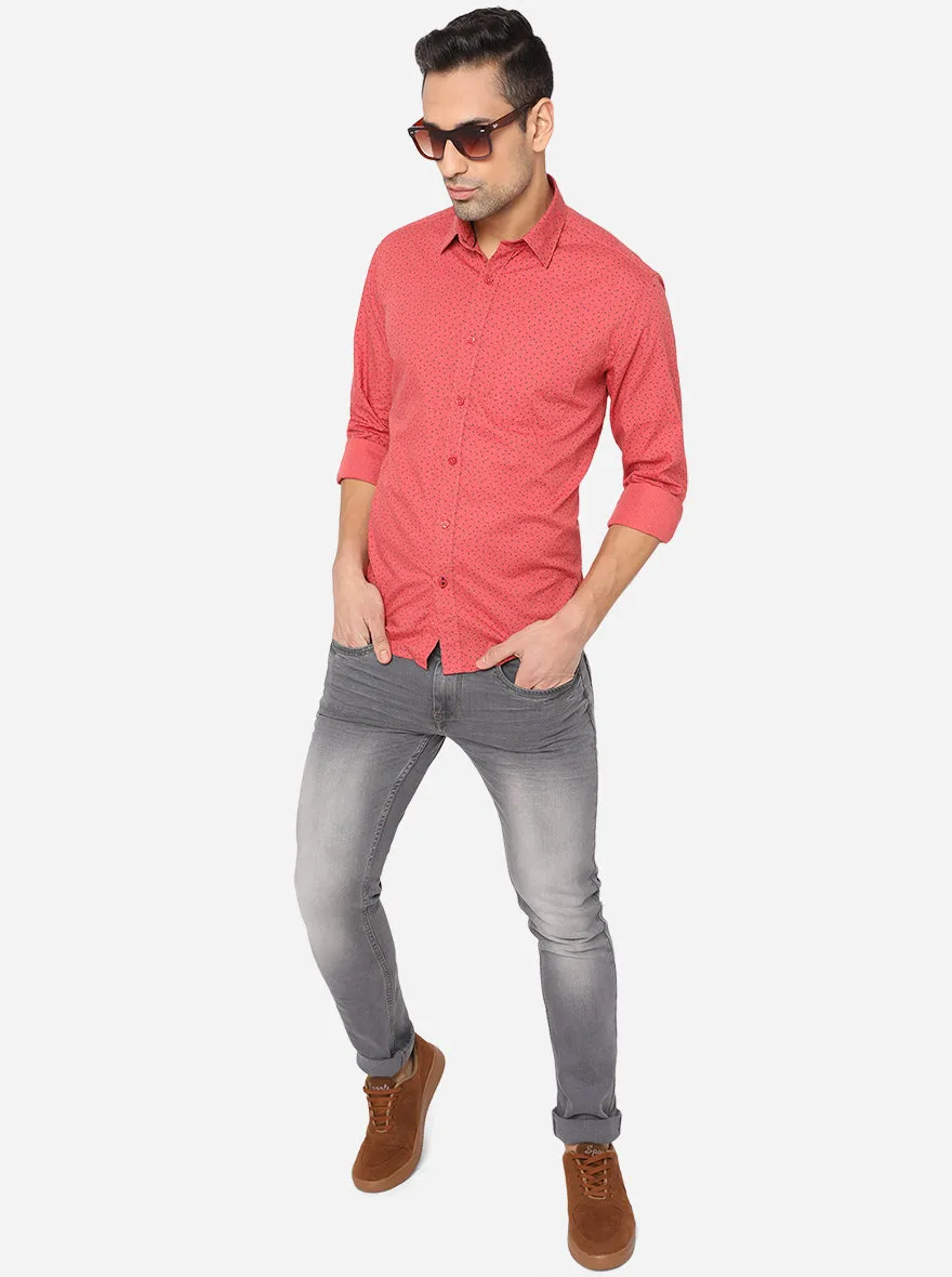 Paprika Pink Printed Classic Fit Casual Shirt | Greenfibre