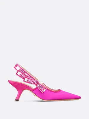 Pink satin slingback pumps