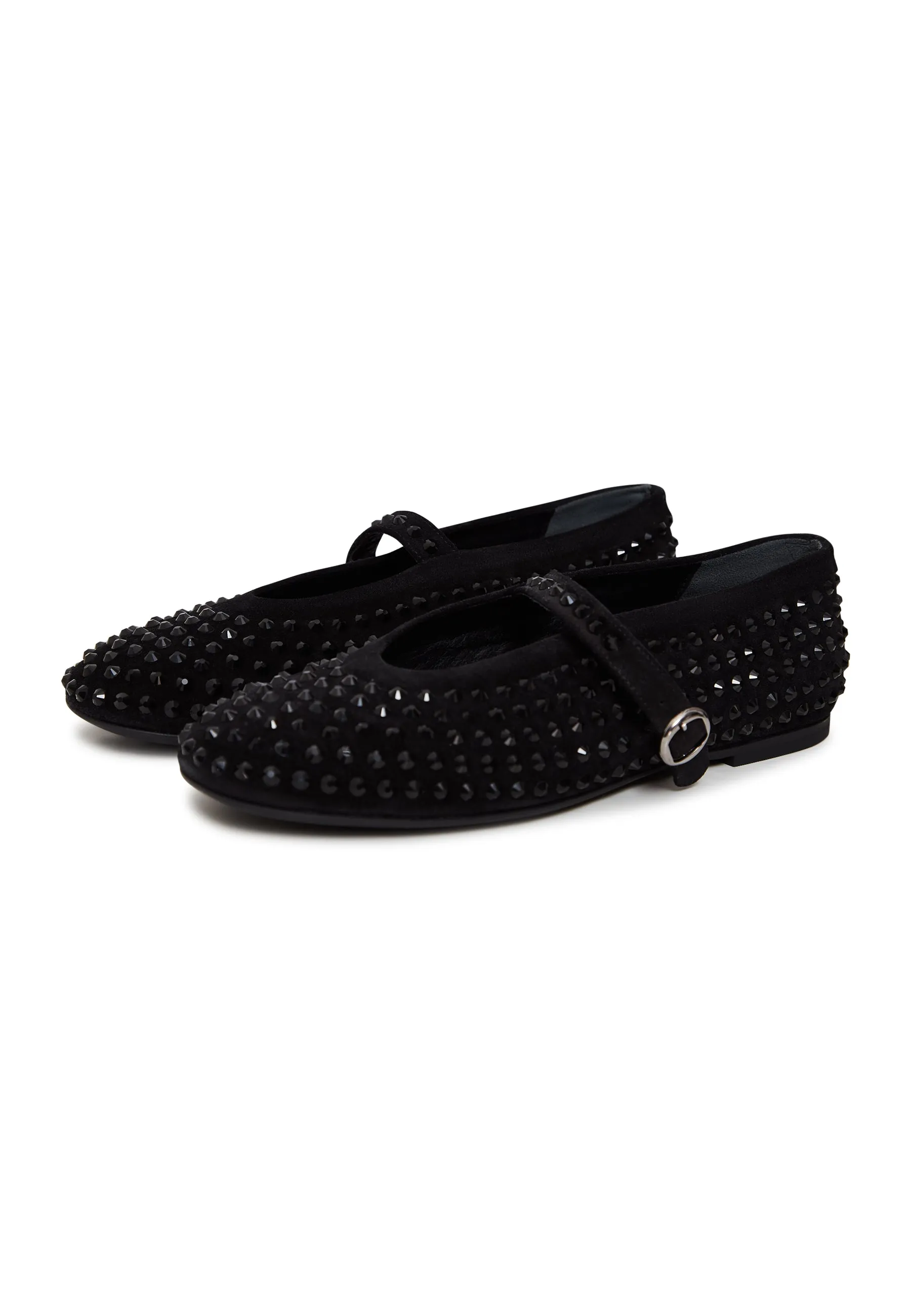 Rhinestones leather ballerinas - Black