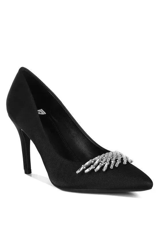 Rhodolia Diamante Brooch Detail Satin Pumps