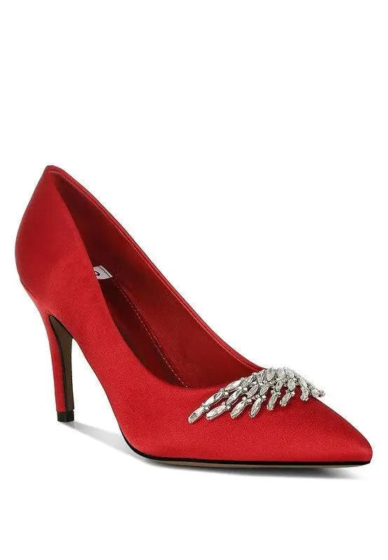 Rhodolia Diamante Brooch Detail Satin Pumps