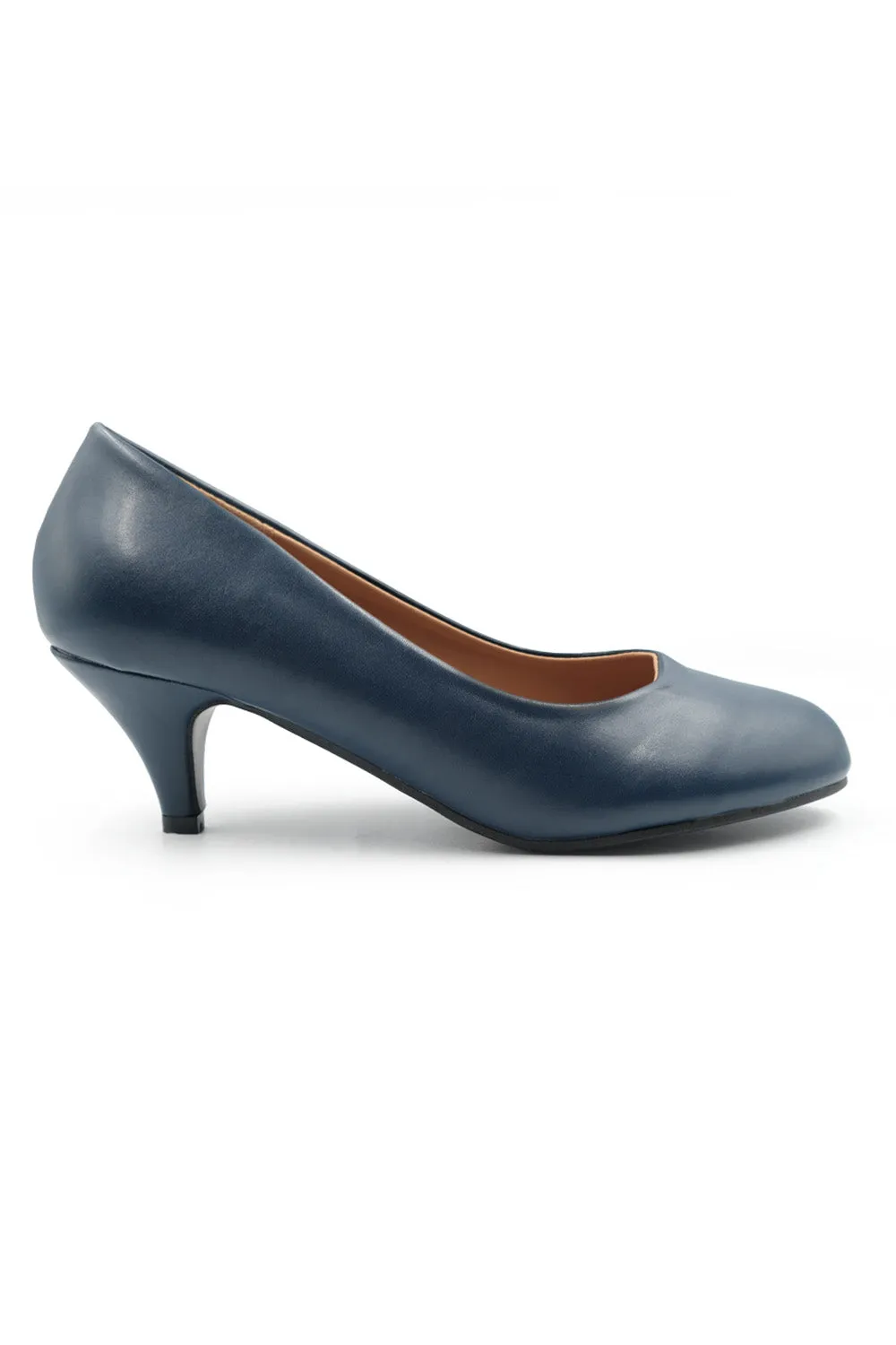 SHEA LOW HEEL COURT PUMP IN DARK BLUE FAUX LEATHER