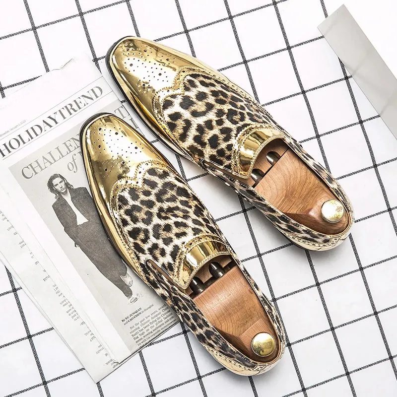 Shiny Leopard Pattern Leather Loafers