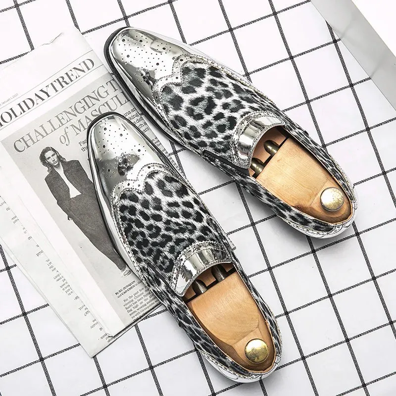 Shiny Leopard Pattern Leather Loafers