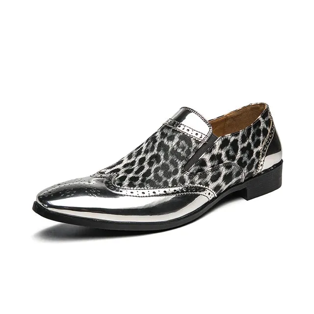 Shiny Leopard Pattern Leather Loafers