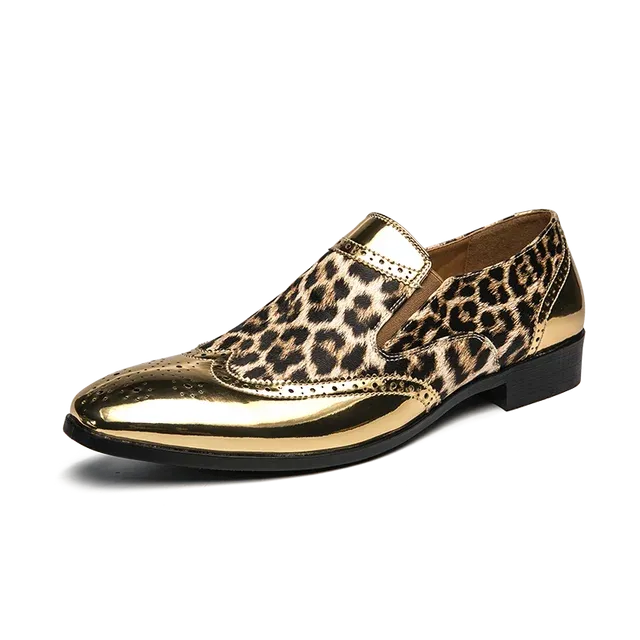 Shiny Leopard Pattern Leather Loafers