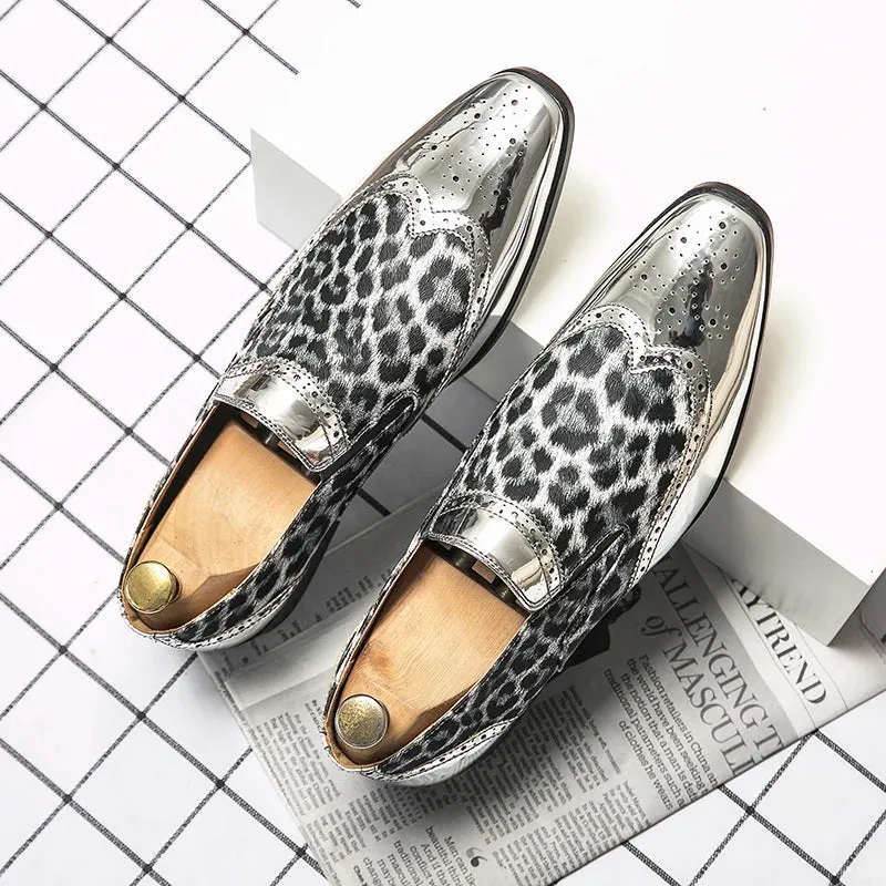 Shiny Leopard Pattern Leather Loafers