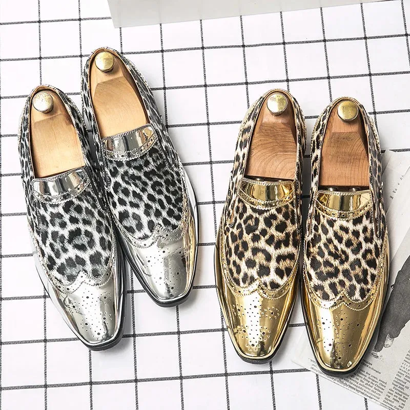 Shiny Leopard Pattern Leather Loafers