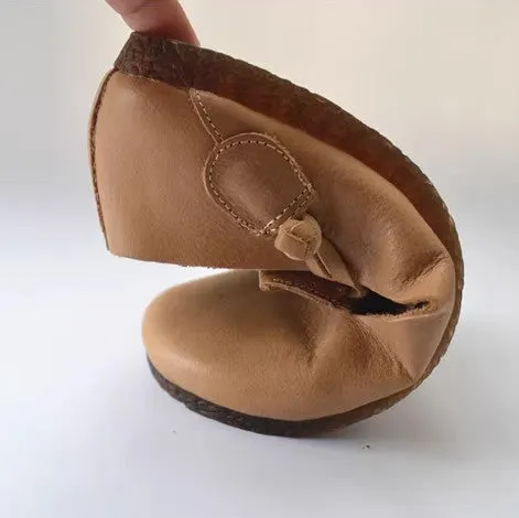 Slip-on Knob Knot Leather Soft Flat Shoes