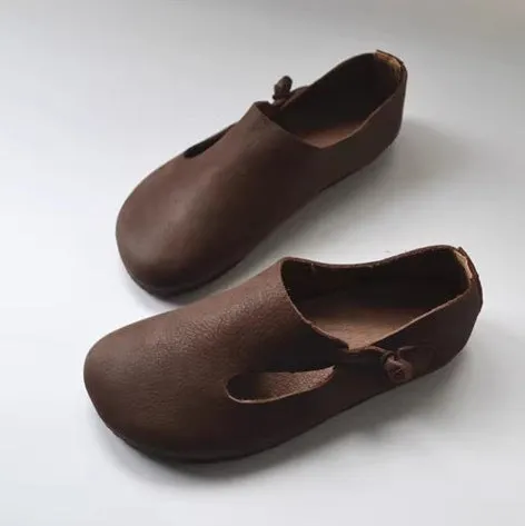 Slip-on Knob Knot Leather Soft Flat Shoes