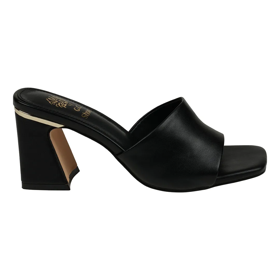 Soho Black Square Toe Heeled Sandals