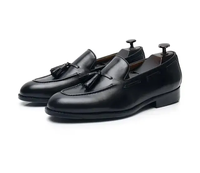 Solid Shiny Genuine Leather with Tassels Loafers