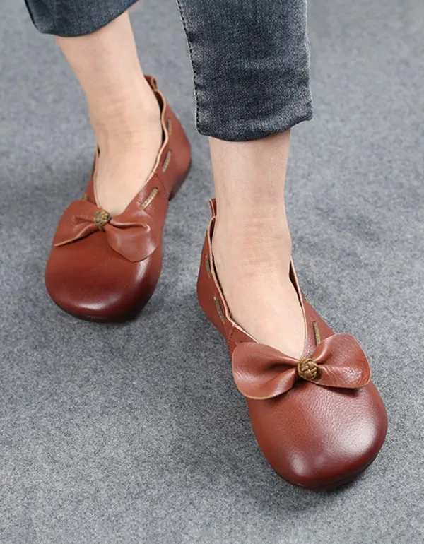 Spring Summer Soft leather Bowknot Flats