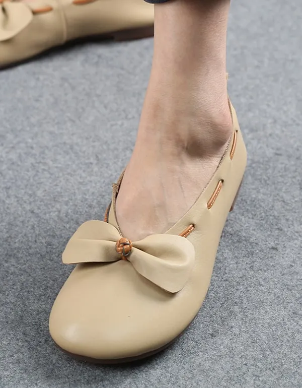 Spring Summer Soft leather Bowknot Flats