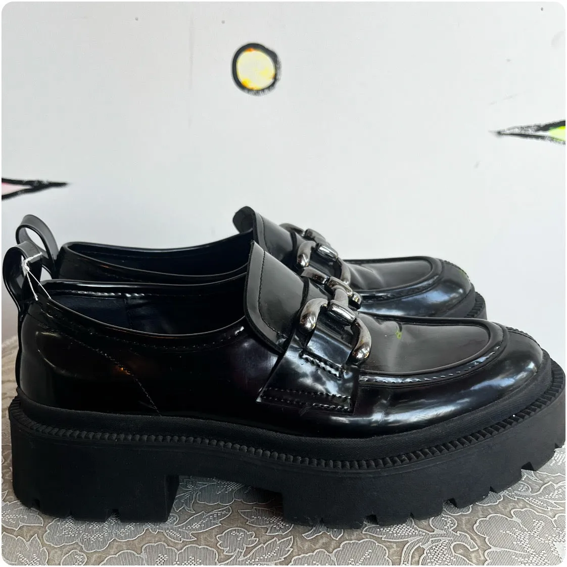 Steve Madden | Black Patent Leather Lando Platform Loafers | Size 7