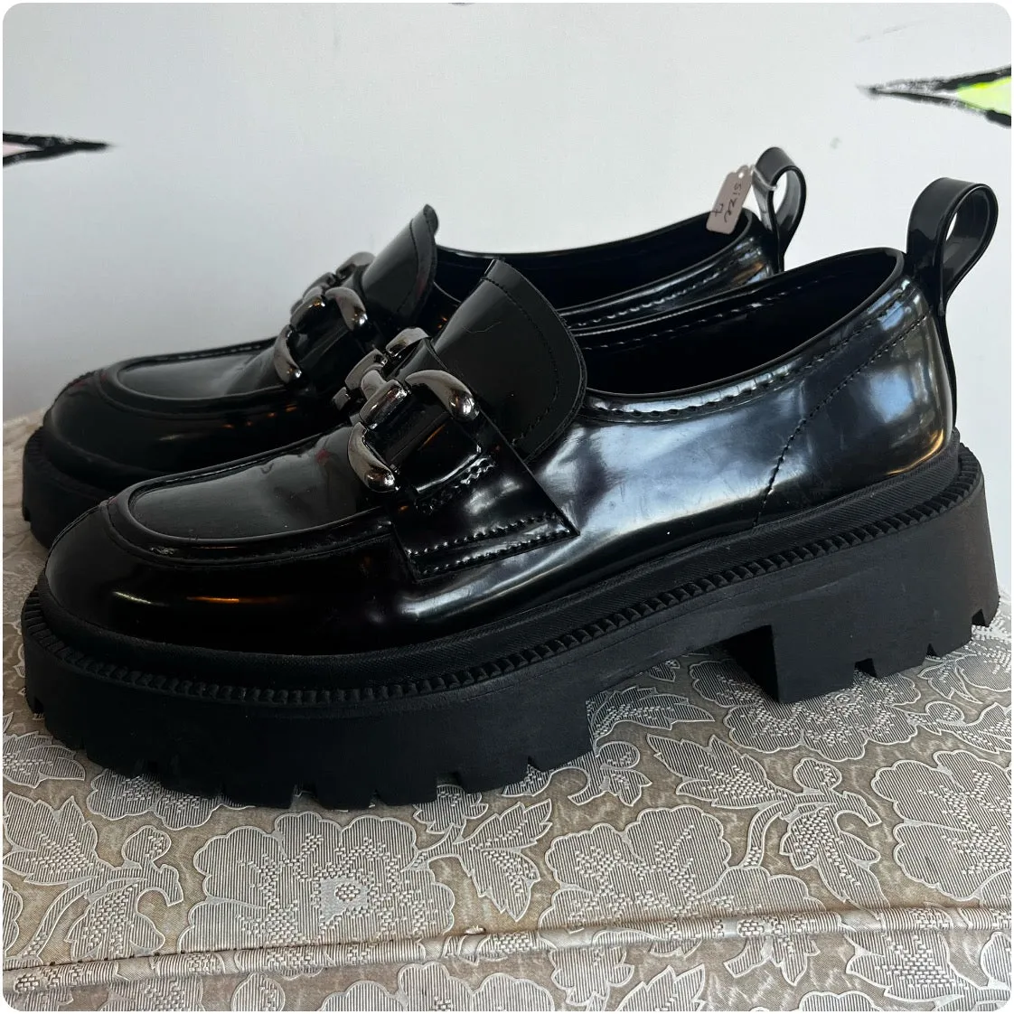 Steve Madden | Black Patent Leather Lando Platform Loafers | Size 7