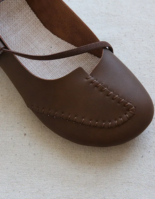 Stitching Soft Leather Summer Retro Flats