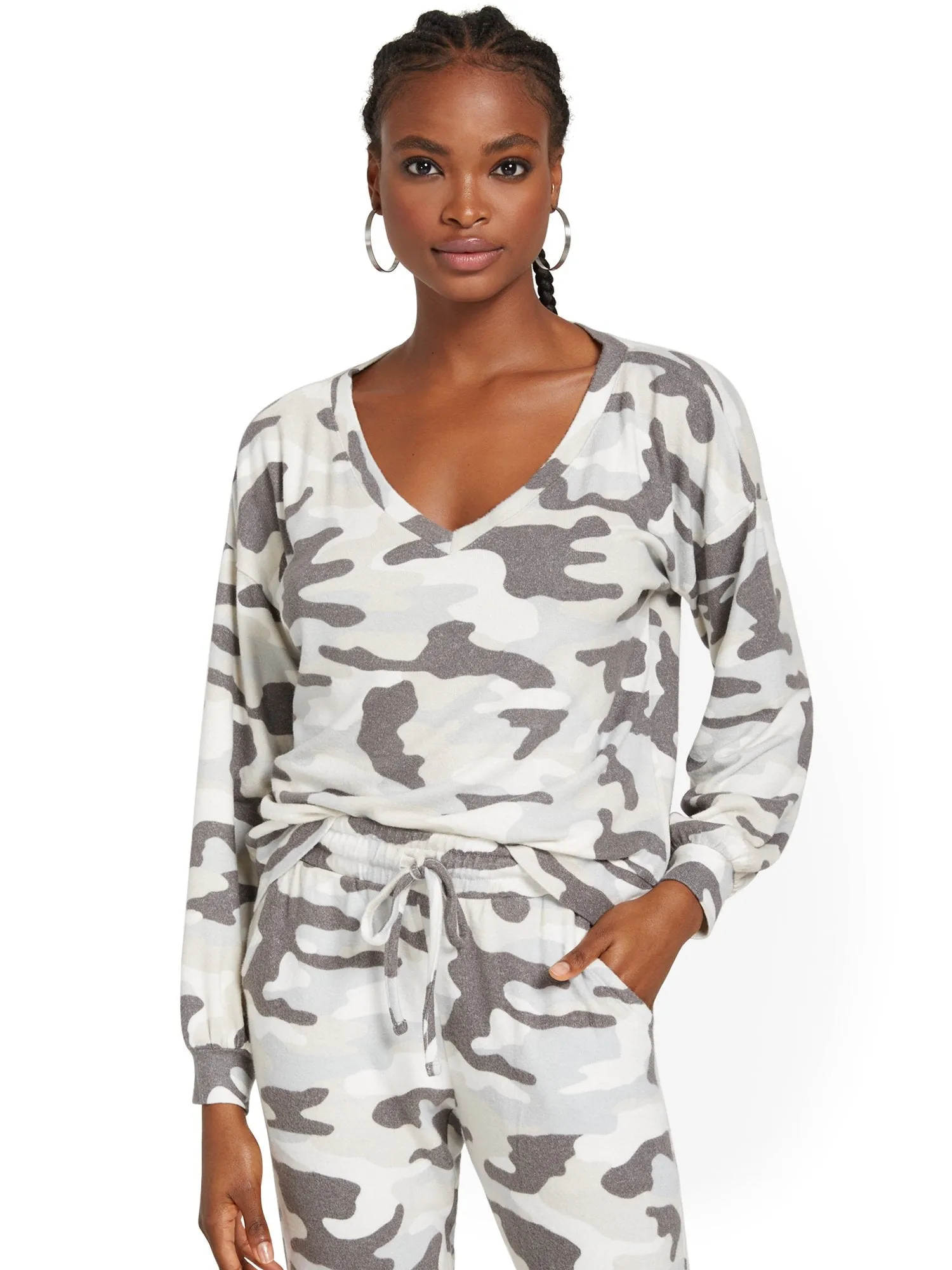 Super-Soft Balloon-Sleeve Pullover - Camo-Print