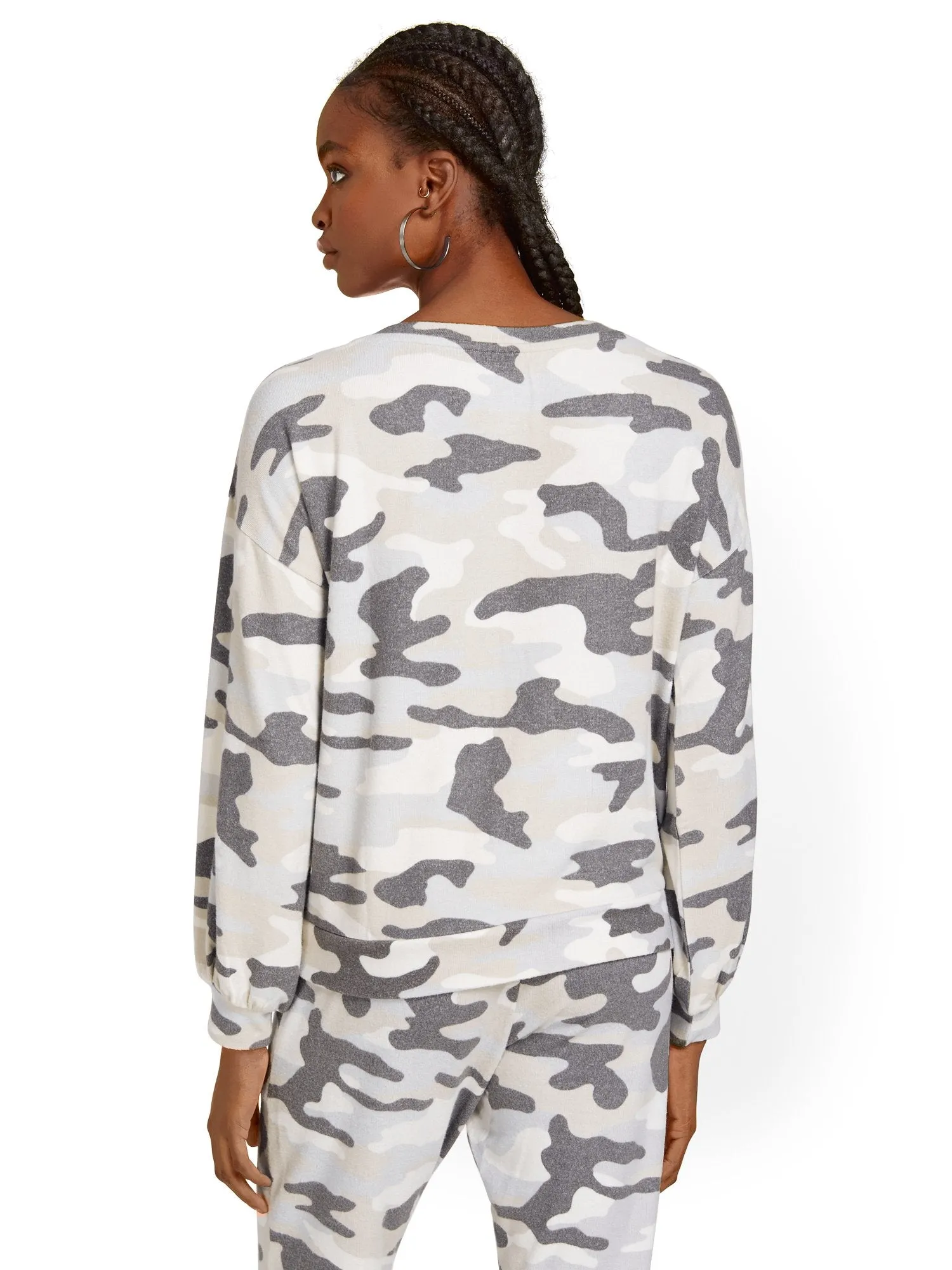 Super-Soft Balloon-Sleeve Pullover - Camo-Print