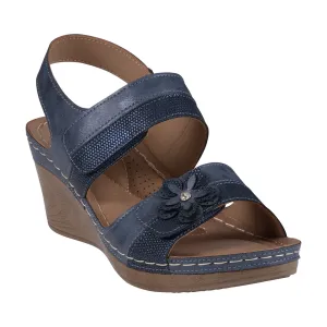 Tulip Velcro Blue Double Band Flower Wedge Sandals