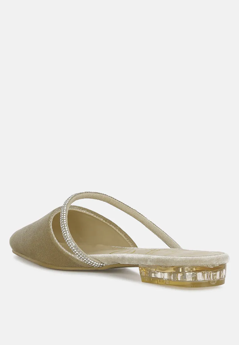 Turnon Velvet Diamante Detail Flat Mules