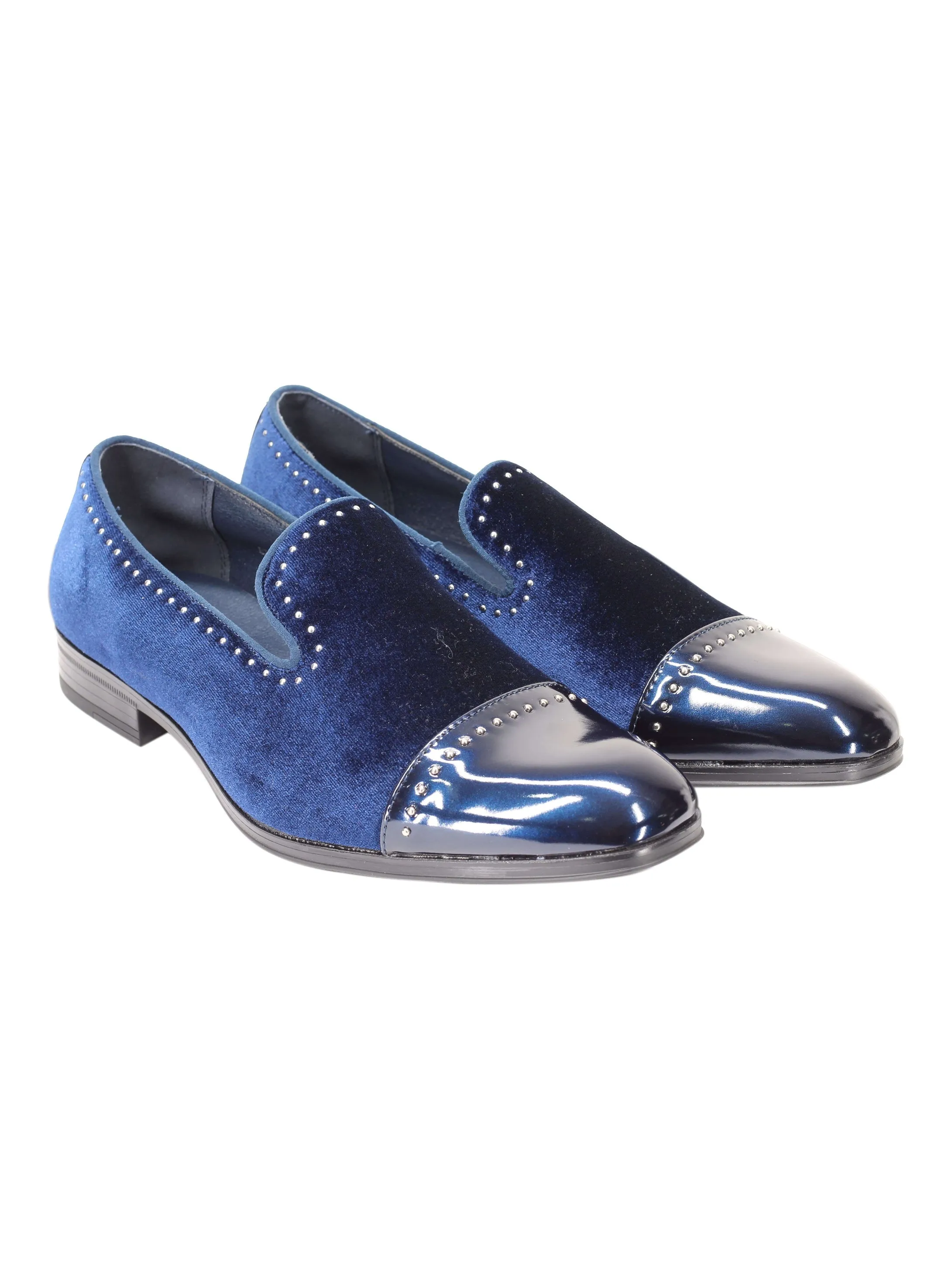 VELVET LOAFERS WITH SHINY TOE AND SILVER METAL PIN DOTS