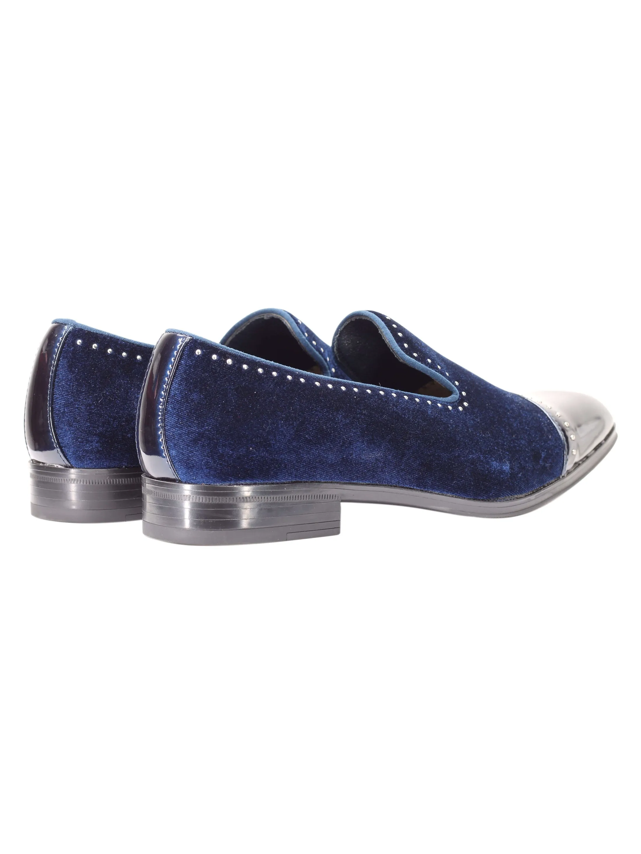 VELVET LOAFERS WITH SHINY TOE AND SILVER METAL PIN DOTS