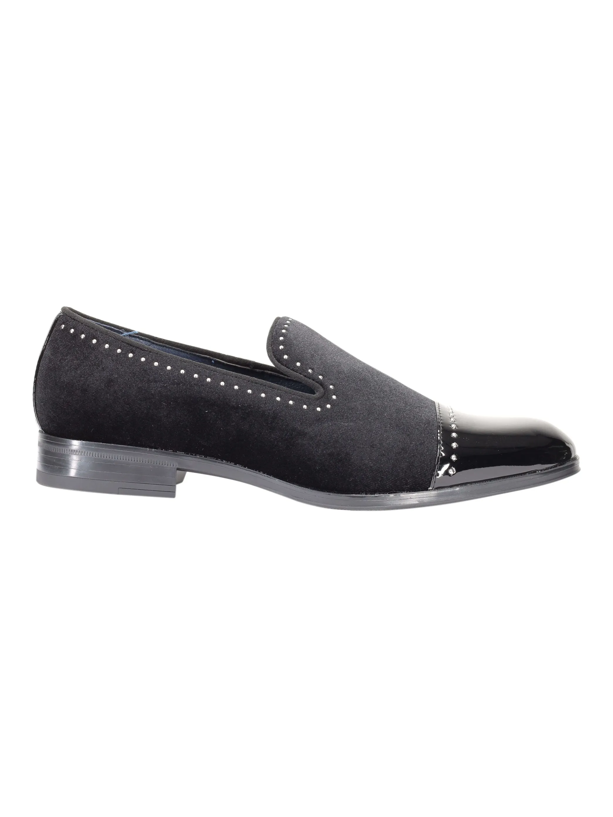 VELVET LOAFERS WITH SHINY TOE AND SILVER METAL PIN DOTS