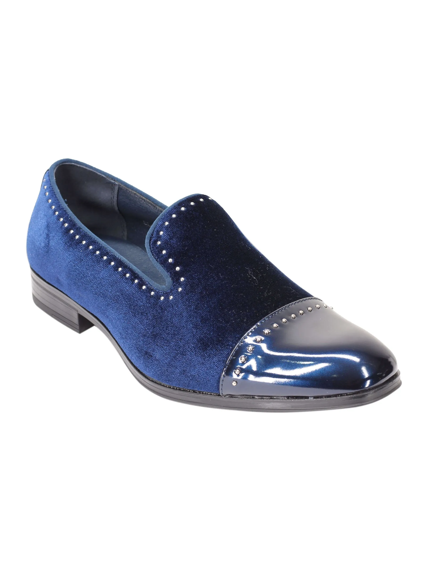 VELVET LOAFERS WITH SHINY TOE AND SILVER METAL PIN DOTS