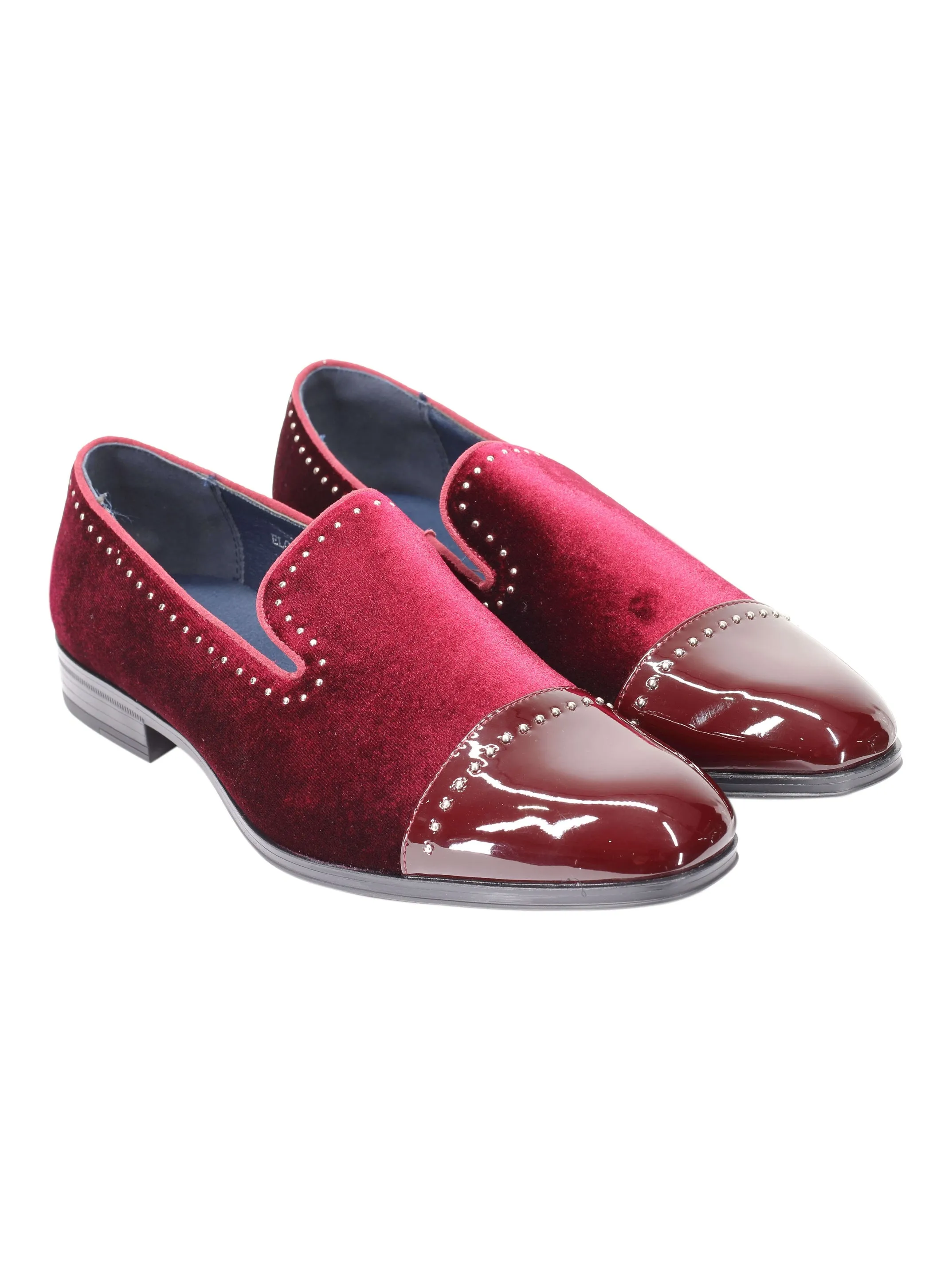 VELVET LOAFERS WITH SHINY TOE AND SILVER METAL PIN DOTS