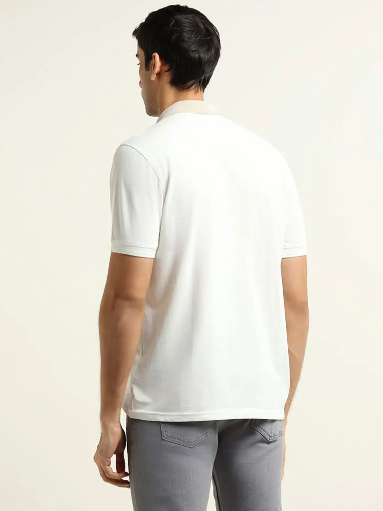 WES Casuals Beige Colorblock Cotton Blend Slim Fit T-Shirt