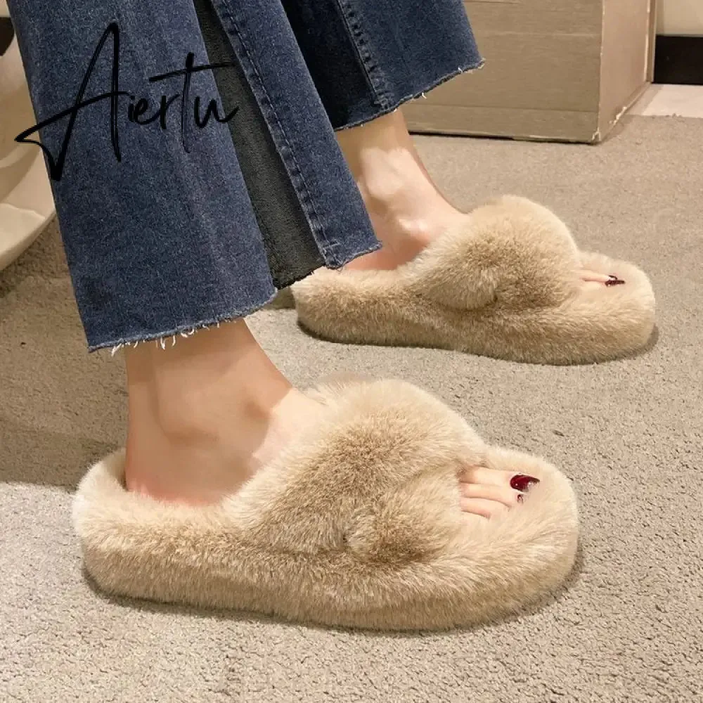 Winter Warm Fashion Slipper Women Modern Slides Outside Design Fluffy Slippers Indoor Soft Plush Shoes Women Warm Slippers