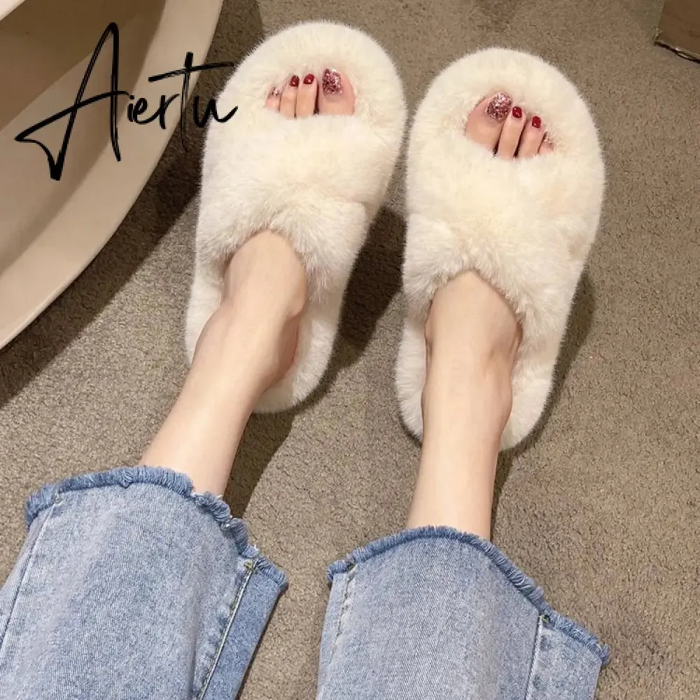 Winter Warm Fashion Slipper Women Modern Slides Outside Design Fluffy Slippers Indoor Soft Plush Shoes Women Warm Slippers