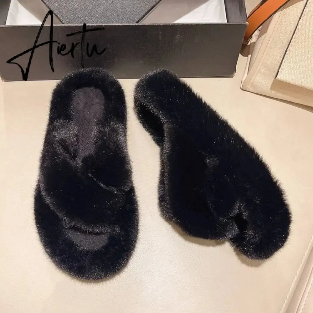 Winter Warm Fashion Slipper Women Modern Slides Outside Design Fluffy Slippers Indoor Soft Plush Shoes Women Warm Slippers