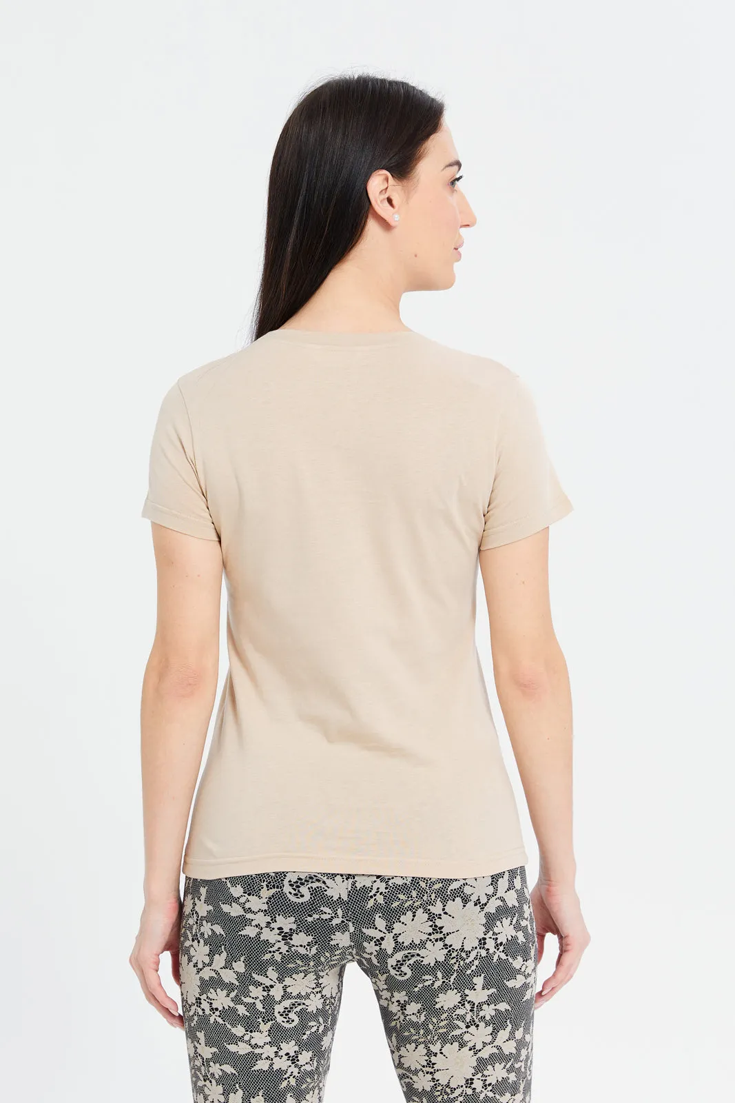 Women Beige Beauty Printed T-Shirt