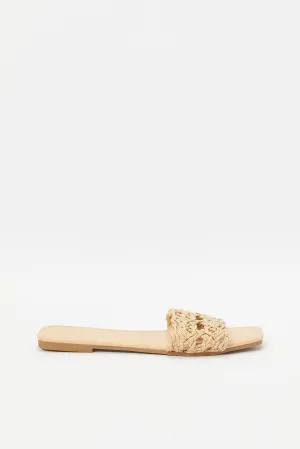 Women Beige Woven Mule