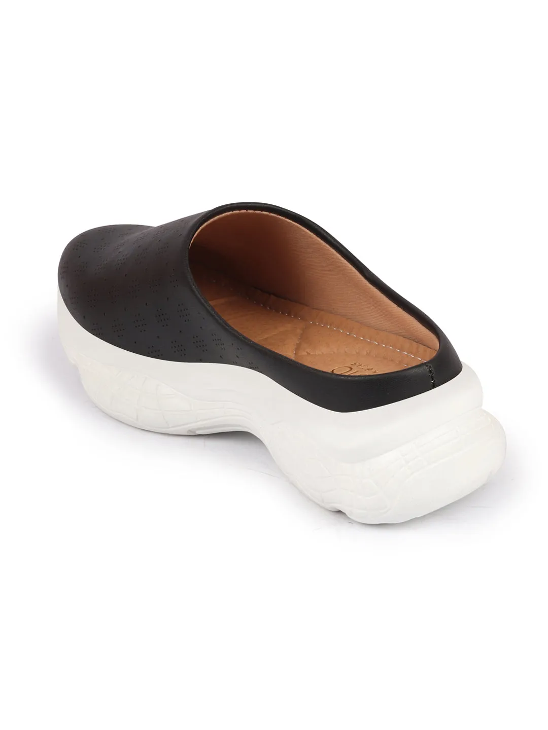 Women Black Back Open Classic Design Slip On Mules Shoes