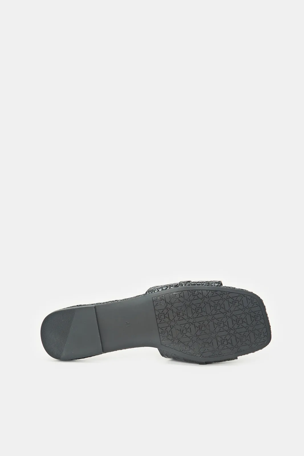 Women Black Croc Patent Mule