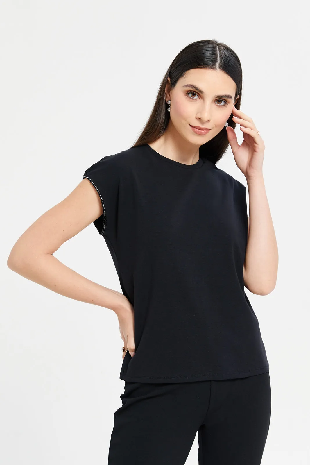 Women Black Drop Shoulder Top