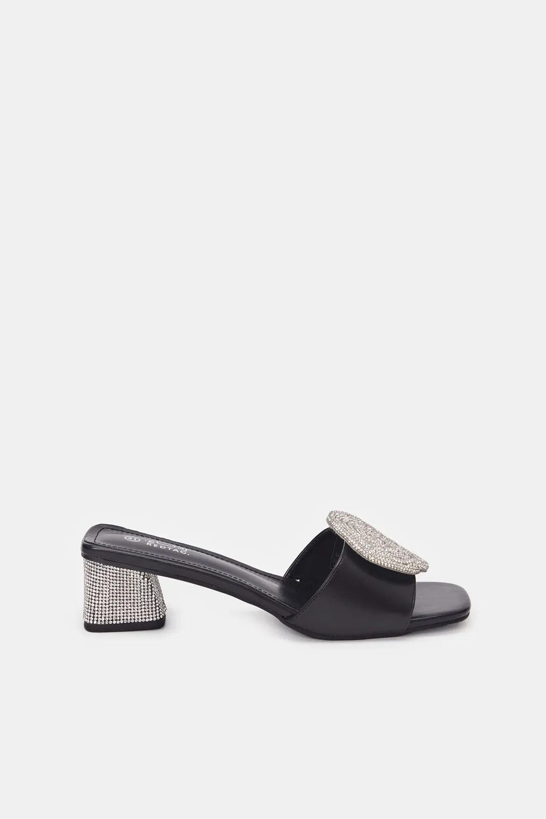 Women Black Round Trim Mule