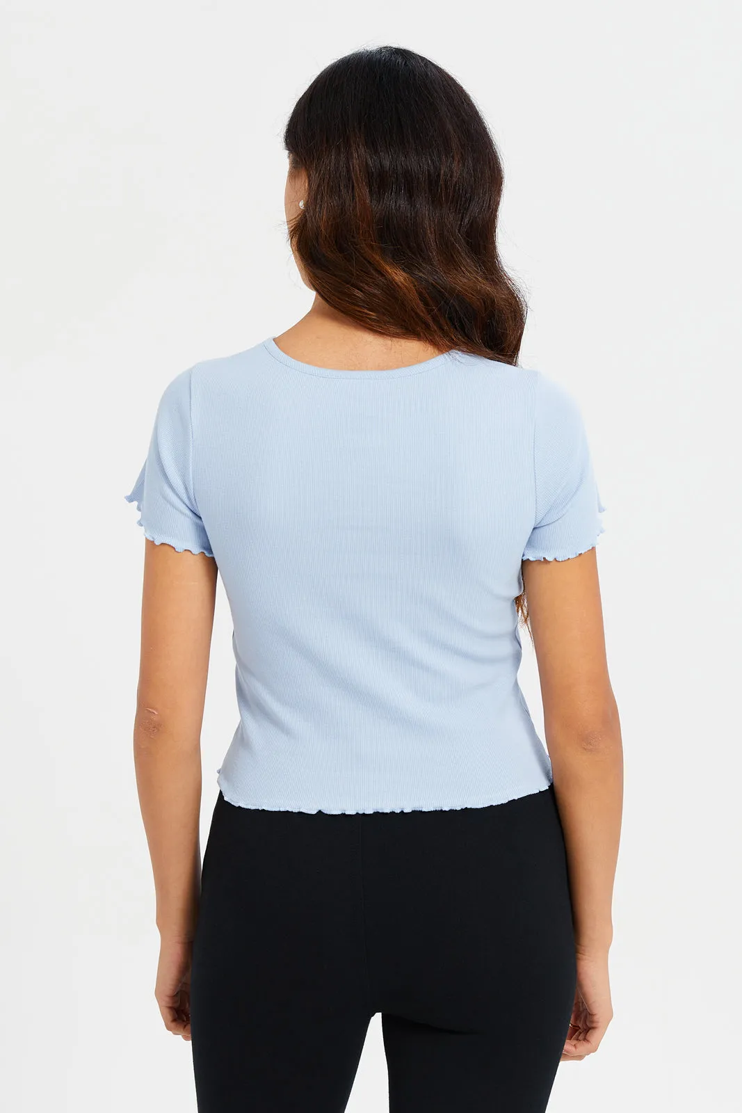 Women Blue Inspire Ribbed T-Shirt