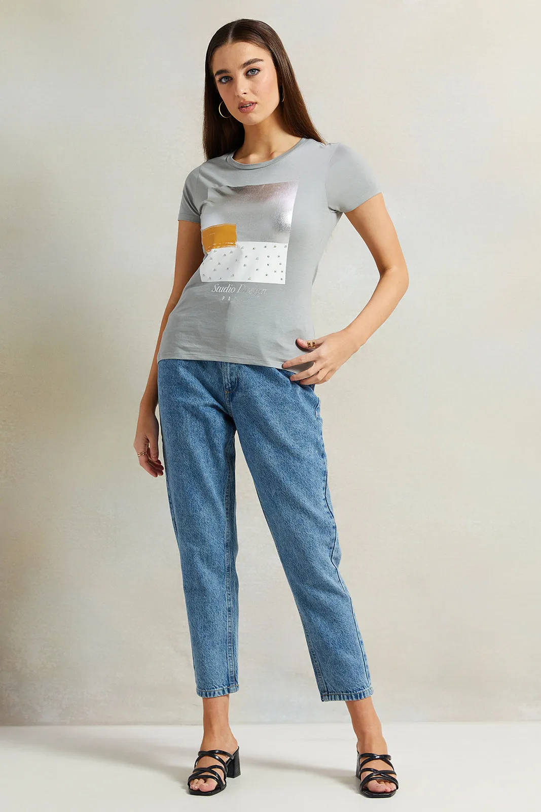 Women Blue Paper Bag Jeans