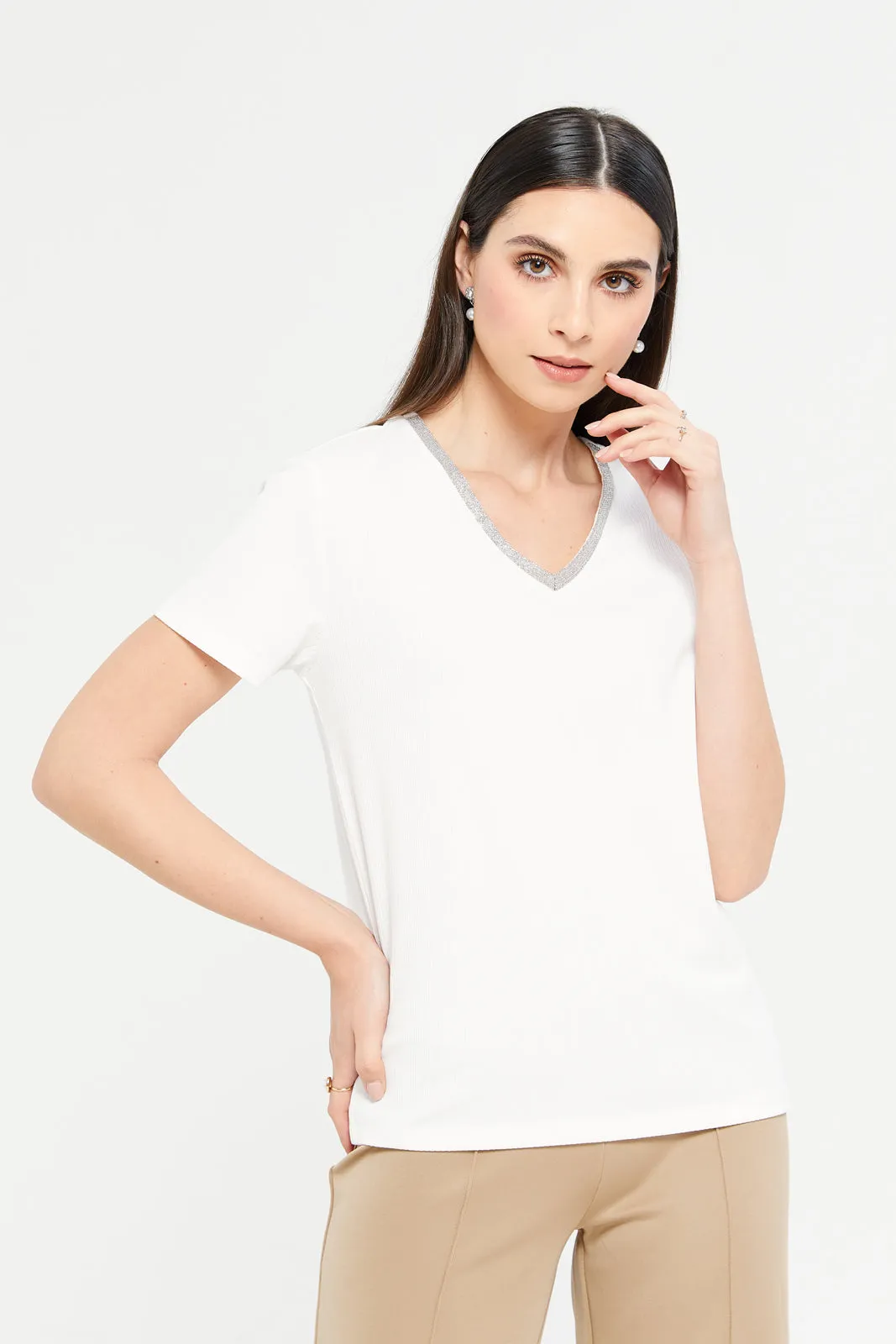 Women Cream Embellished Top