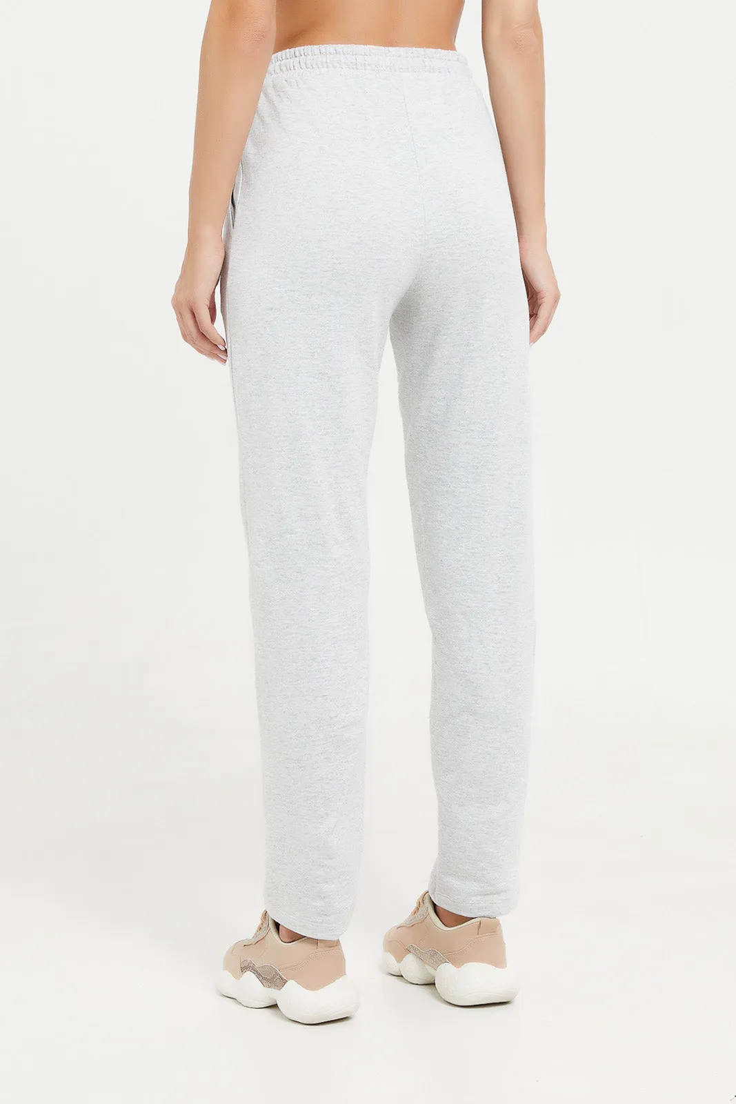 Women Grey Active Pant With Placement Print