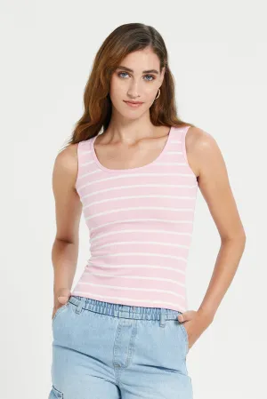 Women Pink Striped Vest