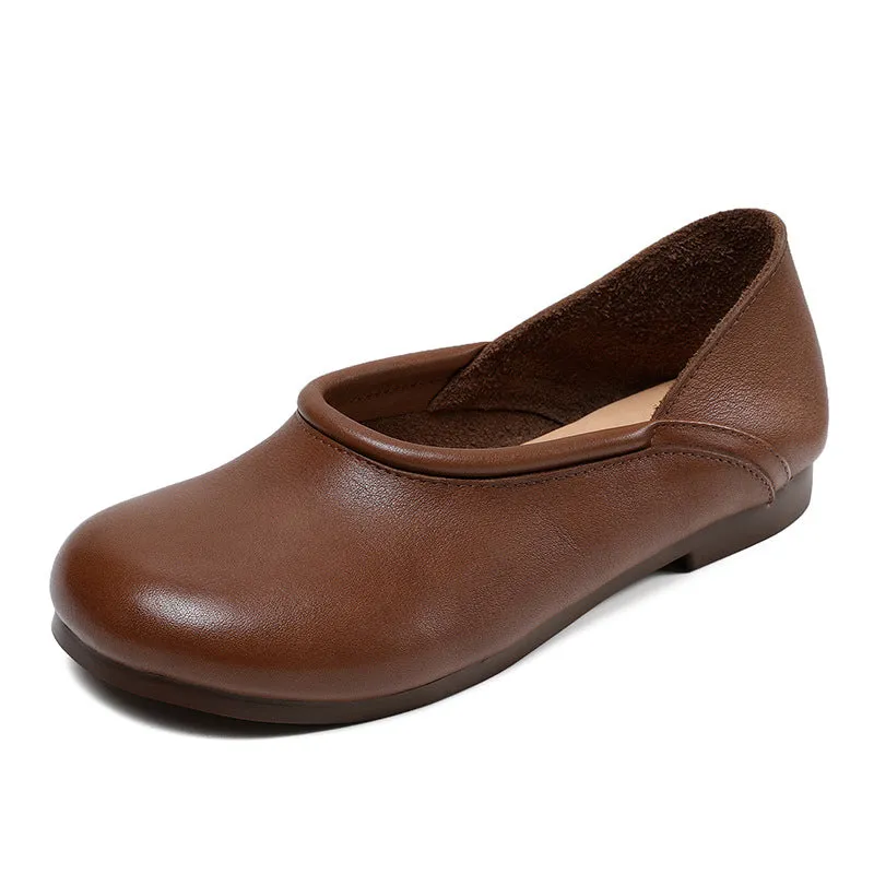 Women Retro Handmade Soft Leather Minimalist Flats