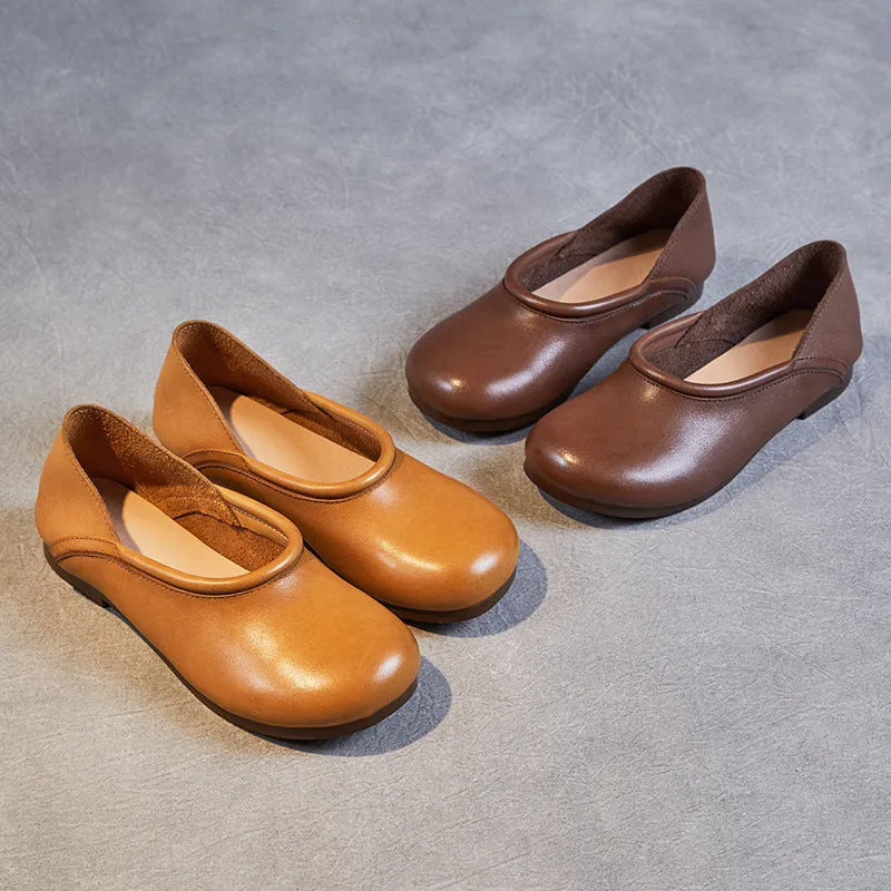 Women Retro Handmade Soft Leather Minimalist Flats