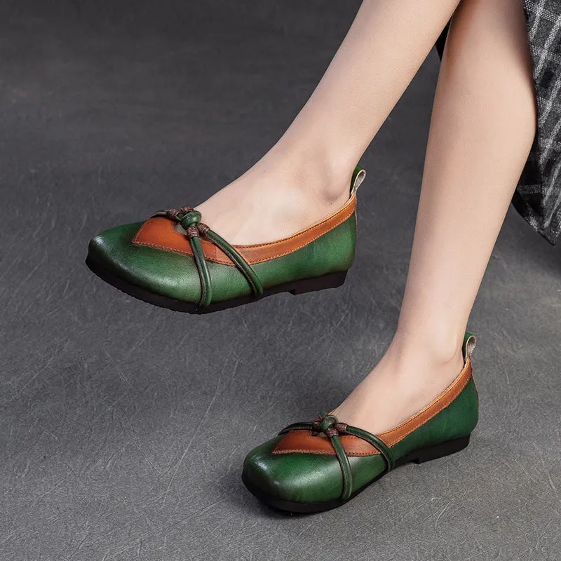 Women Retro Leather Soft Casual Flats Shoes